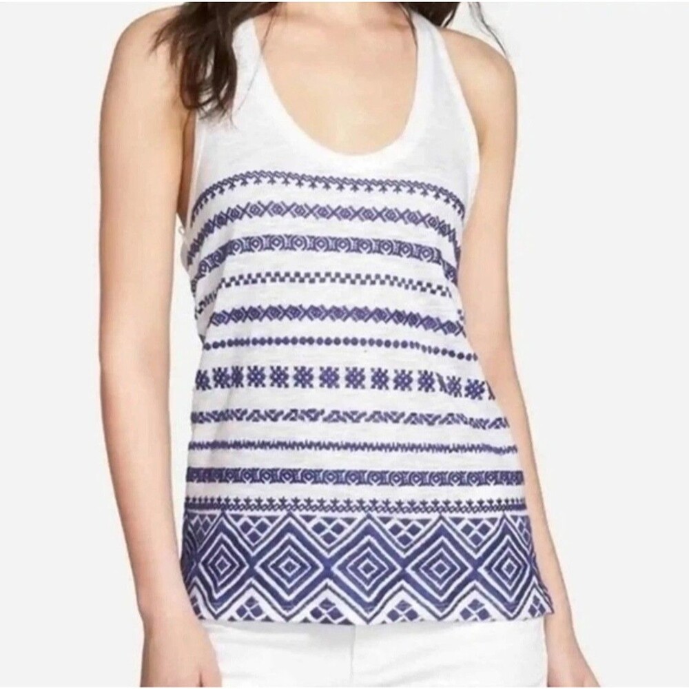 Sam Edelman Womens White/Blue Casual Sleeveless Tank Top Medium